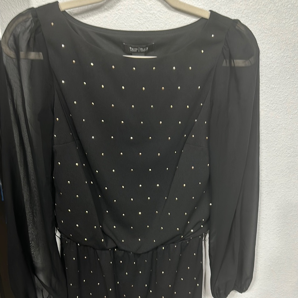 Black Embellished Sheath Dress with Long Bishop Sleeves for Cocktail